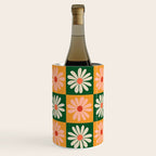 Retro Colorful Daisy Flower Checkerboard - Peach + Green Wine Chiller Gallery Image 2