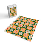 Retro Colorful Daisy Flower Checkerboard - Peach + Green Jigsaw Puzzle Gallery Image 2