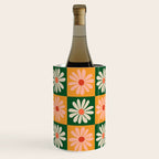 Retro Colorful Daisy Flower Checkerboard - Peach + Green Wine Chiller Gallery Image 3