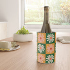 Retro Colorful Daisy Flower Checkerboard - Peach + Green Wine Chiller Gallery Image 4