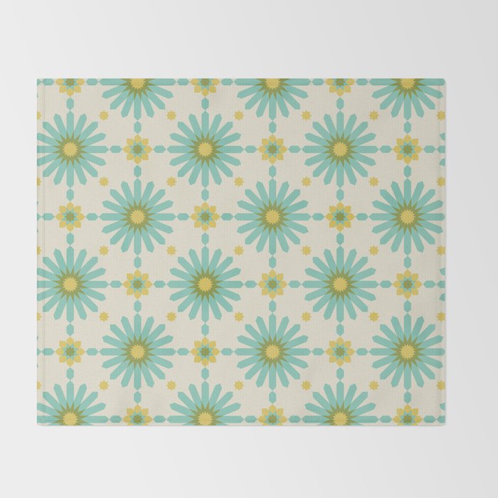 Geometric Starbursts - Blue + Yellow Throw Blanket Gallery Image 2