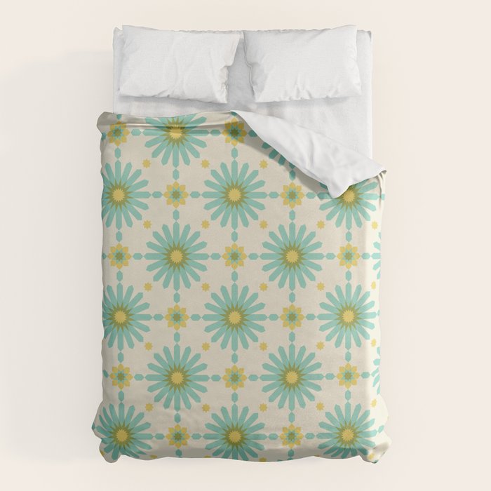 Geometric Starbursts - Blue + Yellow Duvet Cover Gallery Image 6