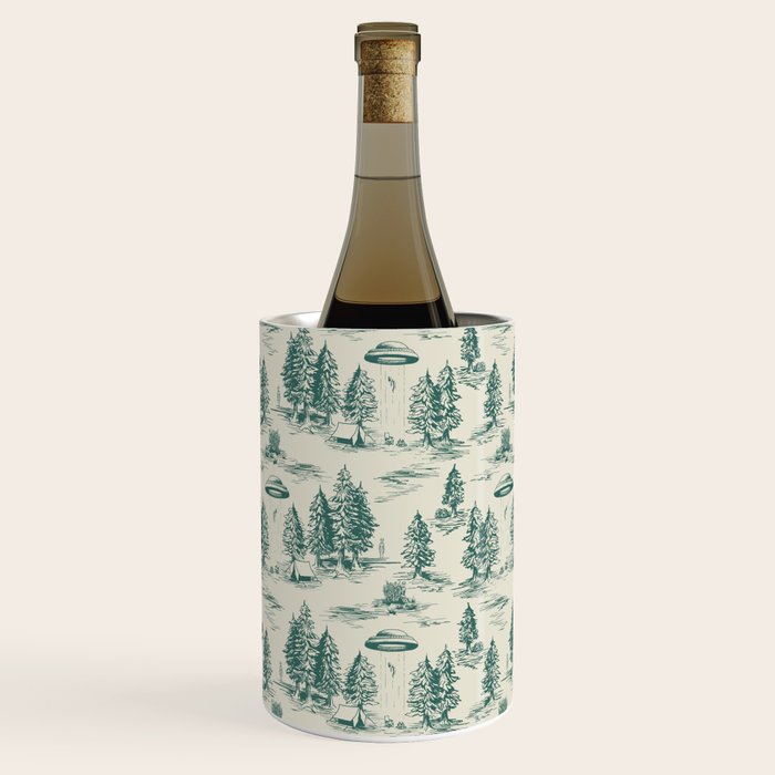 Teal Alien Abduction Toile De Jouy Pattern Wine Chiller Gallery Image 2