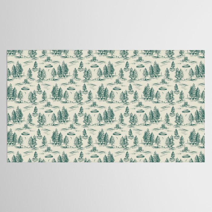 Teal Alien Abduction Toile De Jouy Pattern Tablecloth Gallery Image 2