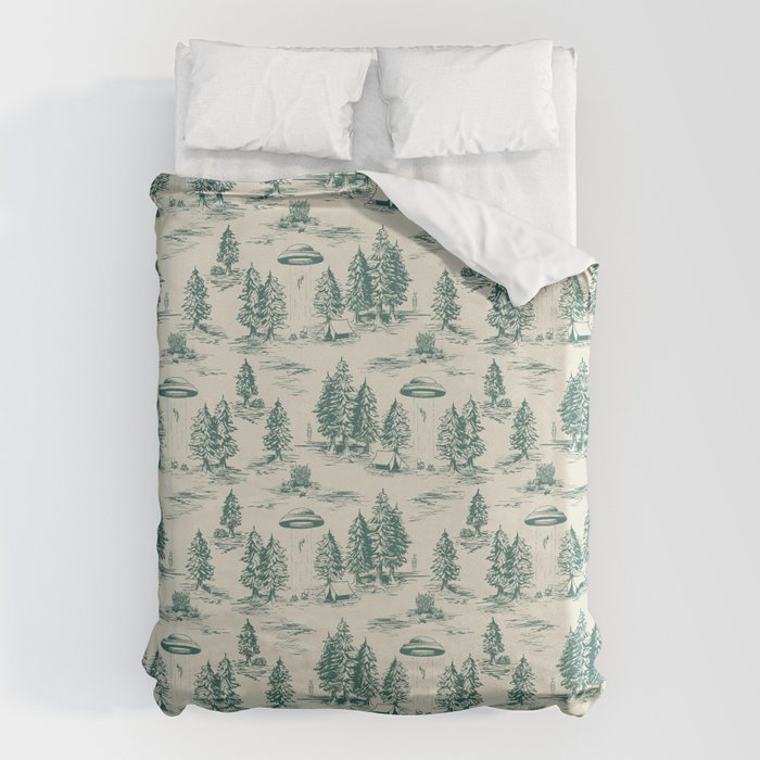 Teal Alien Abduction Toile De Jouy Pattern Duvet Cover Gallery Image 1