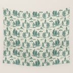 Teal Alien Abduction Toile De Jouy Pattern Wall Tapestry Gallery Image 4