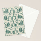 Teal Alien Abduction Toile De Jouy Pattern Stationery Card Gallery Image 2