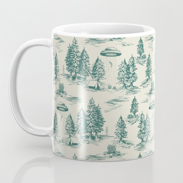 Teal Alien Abduction Toile De Jouy Pattern Coffee Mug Gallery Image 3