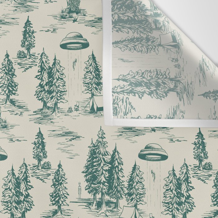Teal Alien Abduction Toile De Jouy Pattern Wall Tapestry Gallery Image 3