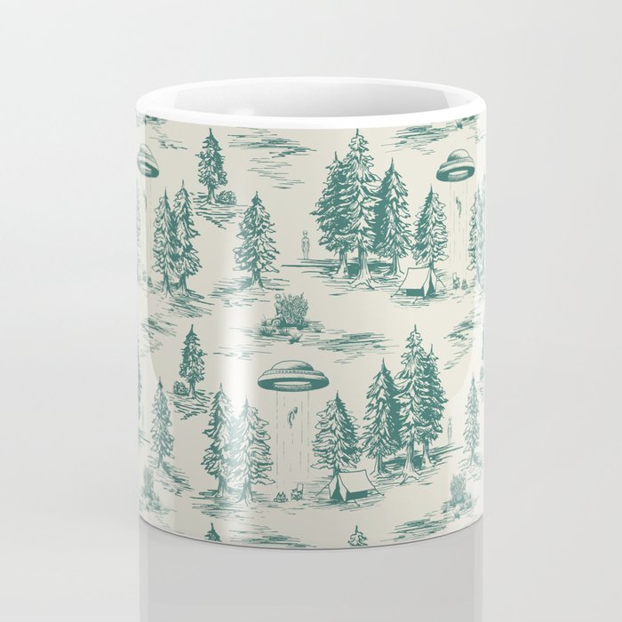Teal Alien Abduction Toile De Jouy Pattern Coffee Mug Gallery Image 4