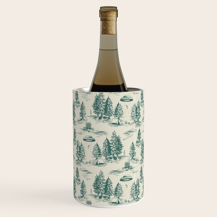 Teal Alien Abduction Toile De Jouy Pattern Wine Chiller Gallery Image 1