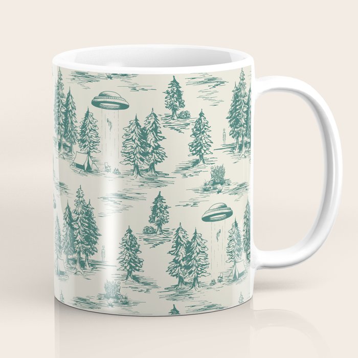 Teal Alien Abduction Toile De Jouy Pattern Coffee Mug Gallery Image 1