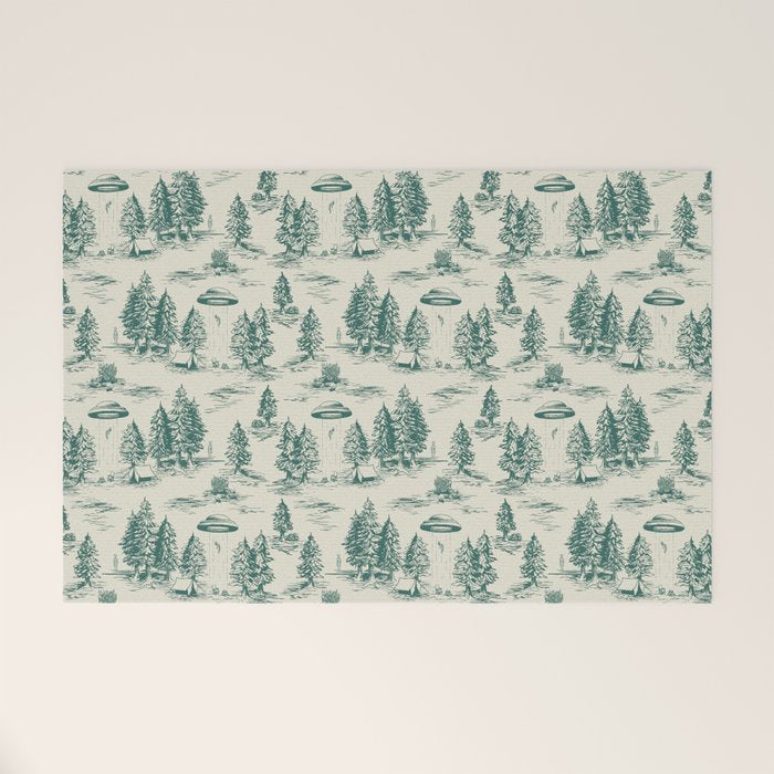Teal Alien Abduction Toile De Jouy Pattern Welcome Mat Gallery Image 1