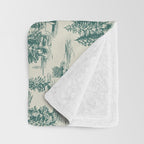 Teal Alien Abduction Toile De Jouy Pattern Throw Blanket Gallery Image 3