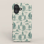Teal Alien Abduction Toile De Jouy Pattern iPhone Case Gallery Image 1