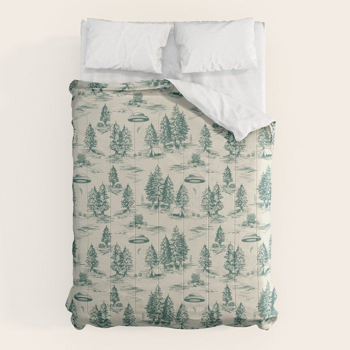 Teal Alien Abduction Toile De Jouy Pattern Comforter Gallery Image 6