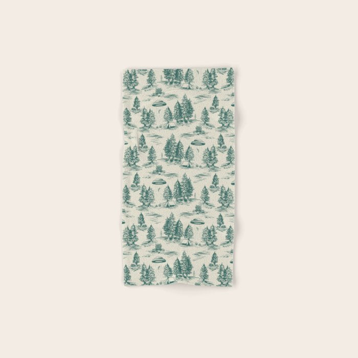Teal Alien Abduction Toile De Jouy Pattern Bath Towel Gallery Image 1