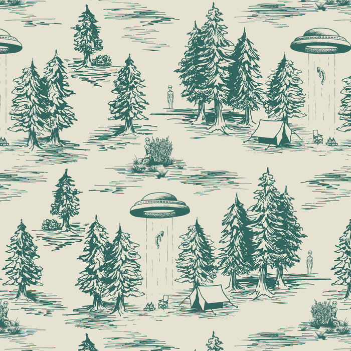 Teal Alien Abduction Toile De Jouy Pattern Coffee Mug Gallery Image 2