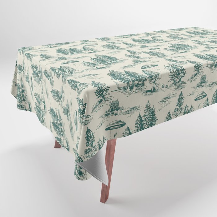 Teal Alien Abduction Toile De Jouy Pattern Tablecloth Gallery Image 1