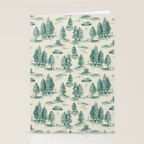 Teal Alien Abduction Toile De Jouy Pattern Stationery Card Gallery Image 2