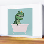 Playful T-Rex in Bathtub in Green Wall Mural Gallery Image 2