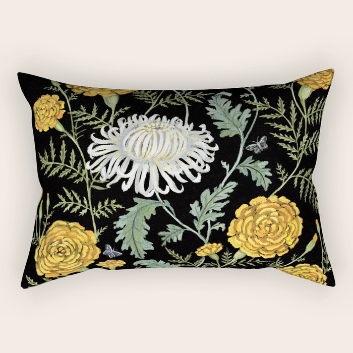Marigolds and Chrysanthemums Rectangular Pillow Gallery Image 1