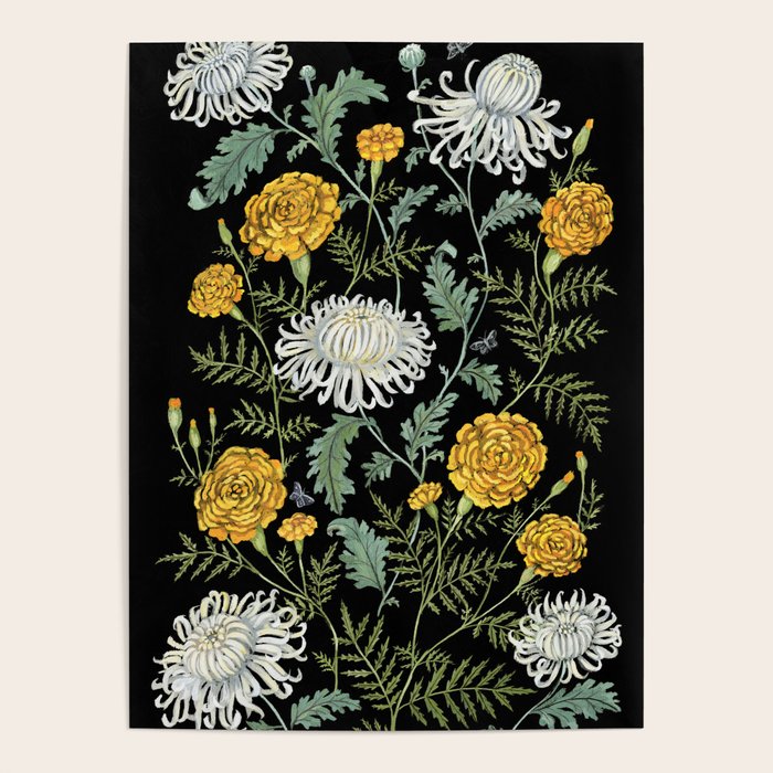 Marigolds and Chrysanthemums Poster Gallery Image 4
