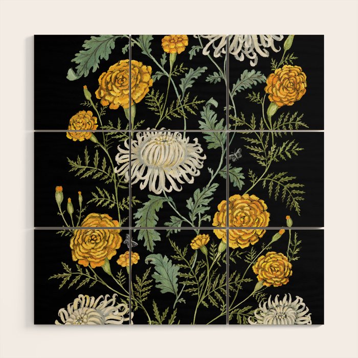 Marigolds and Chrysanthemums Wood Wall Art Gallery Image 1