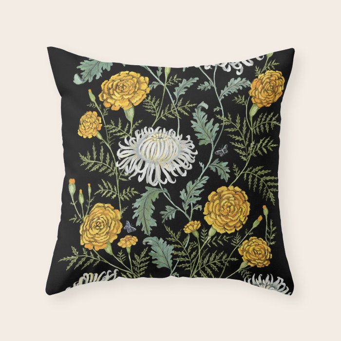 Marigolds and Chrysanthemums Throw Pillow Gallery Image 6