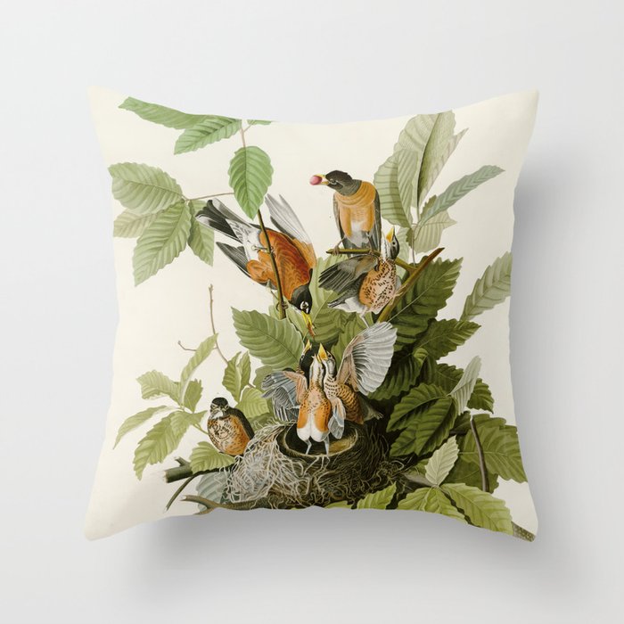 American Robin - John James Audubon Birds of America Throw Pillow Gallery Image 1
