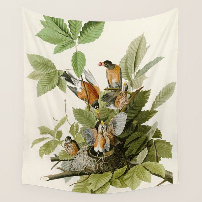 American Robin - John James Audubon Birds of America Wall Tapestry Gallery Image 1