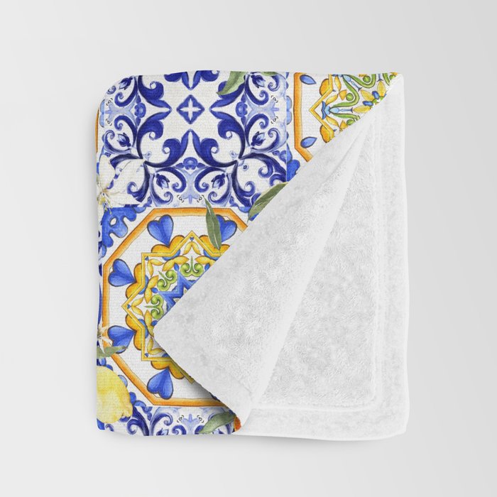 Majolica,summer,lemon,Sicilian style art Throw Blanket Gallery Image 3