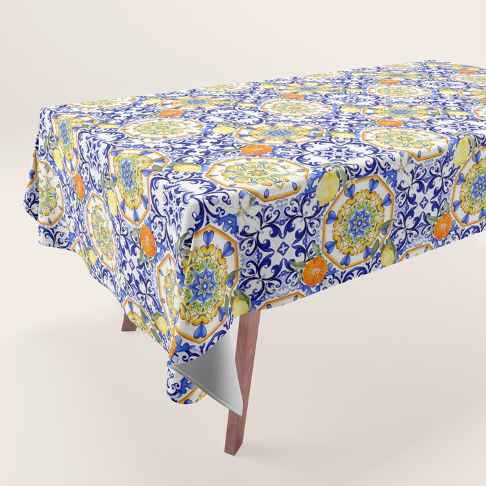 Majolica,summer,lemon,Sicilian style art Tablecloth Gallery Image 1