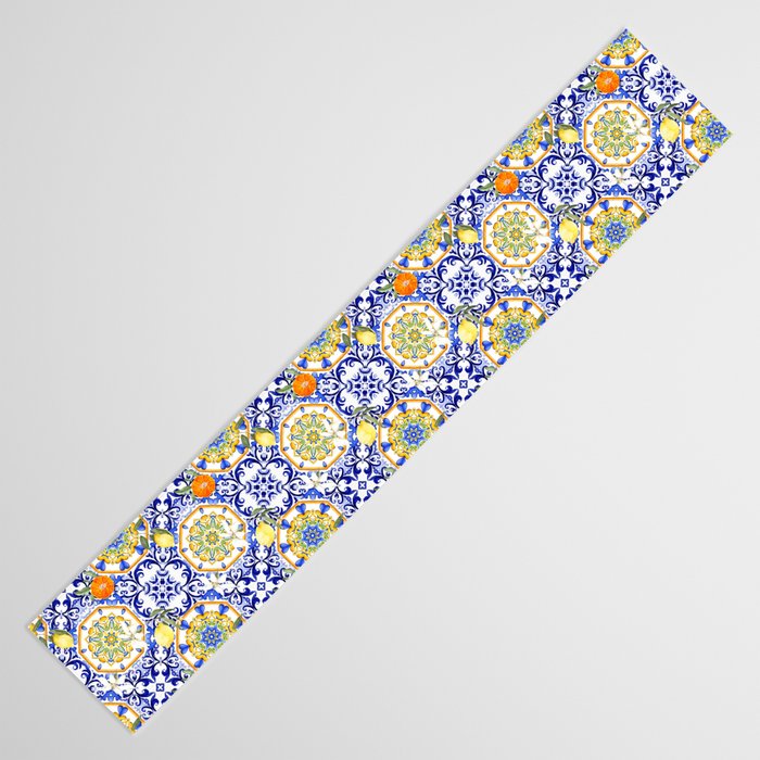 Majolica,summer,lemon,Sicilian style art Table Runner Gallery Image 3