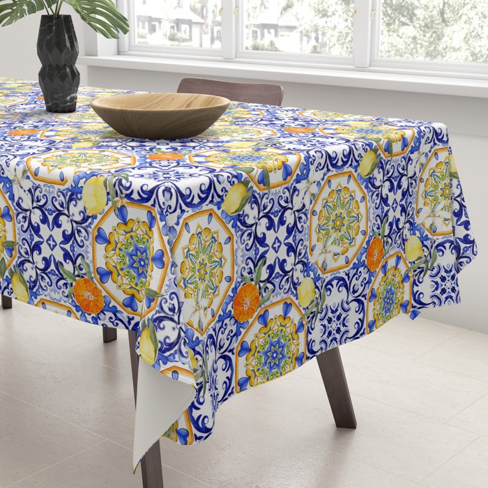 Majolica,summer,lemon,Sicilian style art Tablecloth Gallery Image 3