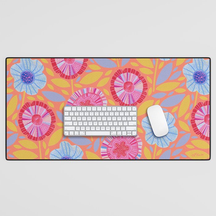 Folk Floral Blossoms in Sweet Peach Desk Mat Gallery Image 1