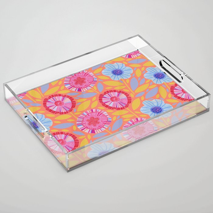 Folk Floral Blossoms in Sweet Peach Acrylic Tray Gallery Image 1