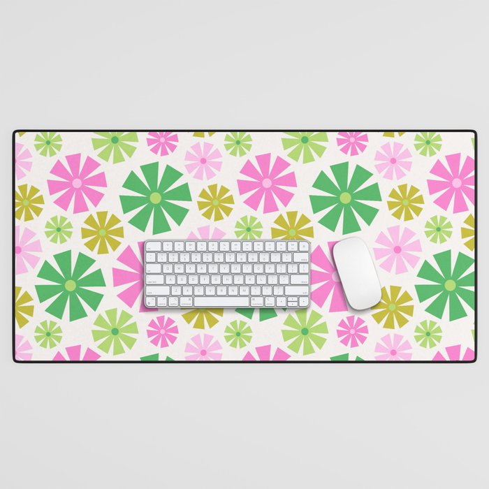Retro Pinwheel Snowflakes - Green & Pink Desk Mat Gallery Image 1
