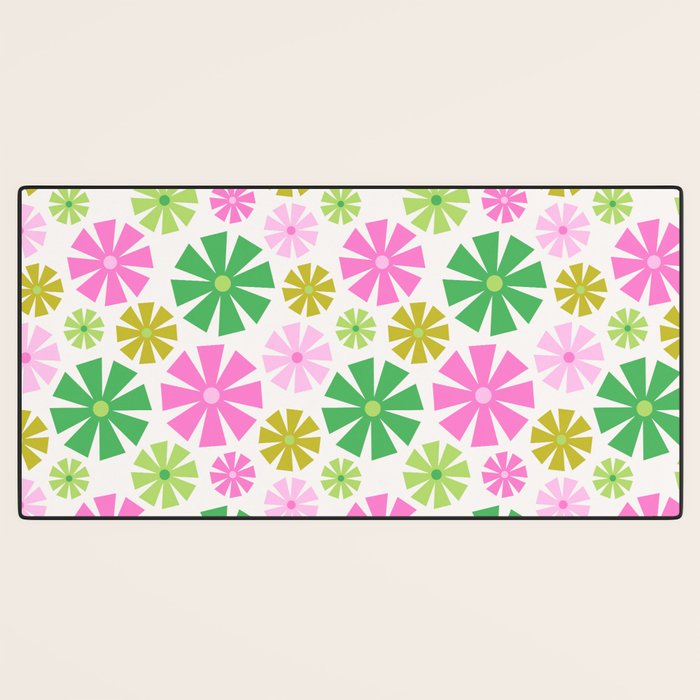 Retro Pinwheel Snowflakes - Green & Pink Desk Mat Gallery Image 3