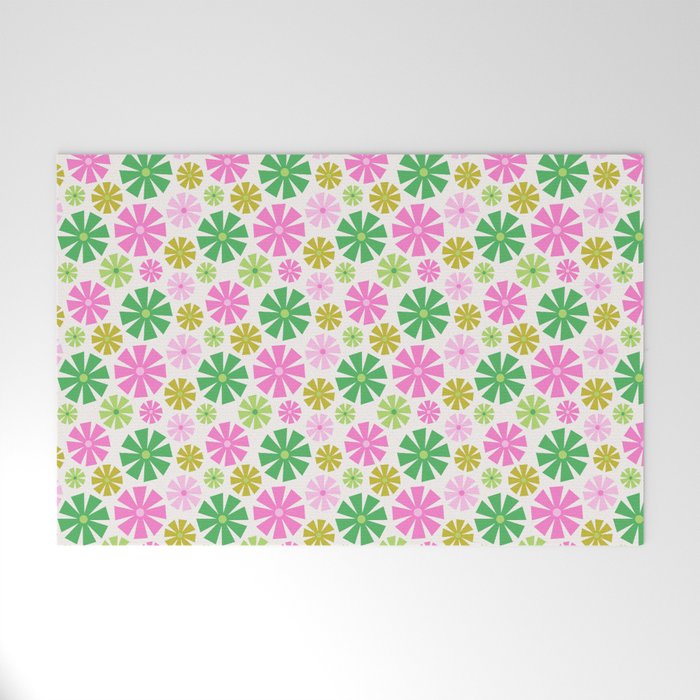 Retro Pinwheel Snowflakes - Green & Pink Welcome Mat Gallery Image 1