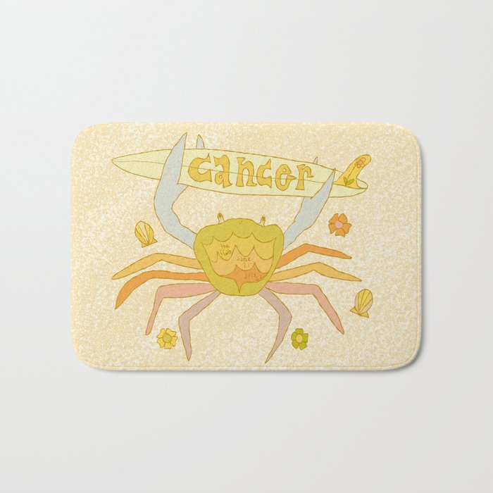 Cancer the surfy crab zodiac retro surf art by surfy birdy Bath Mat Gallery Image 1