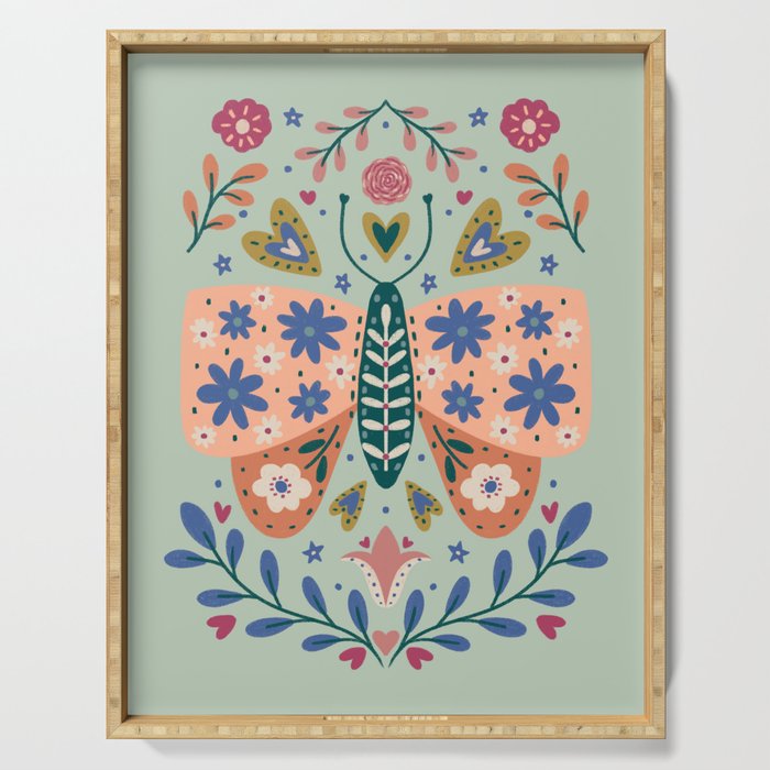 Colorful Folk Butterfly  Serving Tray Gallery Image 1
