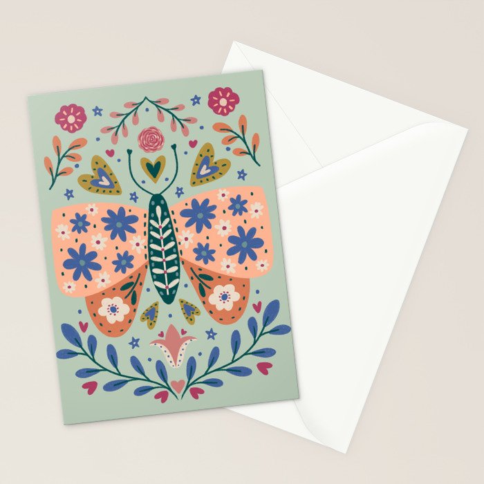 Colorful Folk Butterfly  Stationery Card Gallery Image 2