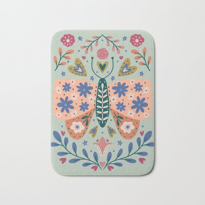 Colorful Folk Butterfly  Bath Mat Gallery Image 1
