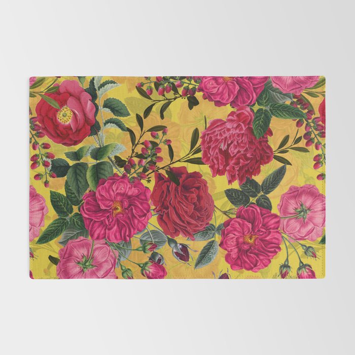 Vintage & Shabby Chic - Summer Tropical Roses Flower Garden Rug Gallery Image 2