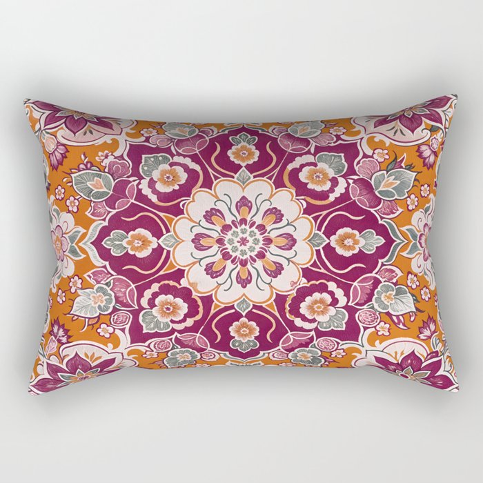 Ruby and Spice Floral Mandala Rectangular Pillow Gallery Image 1