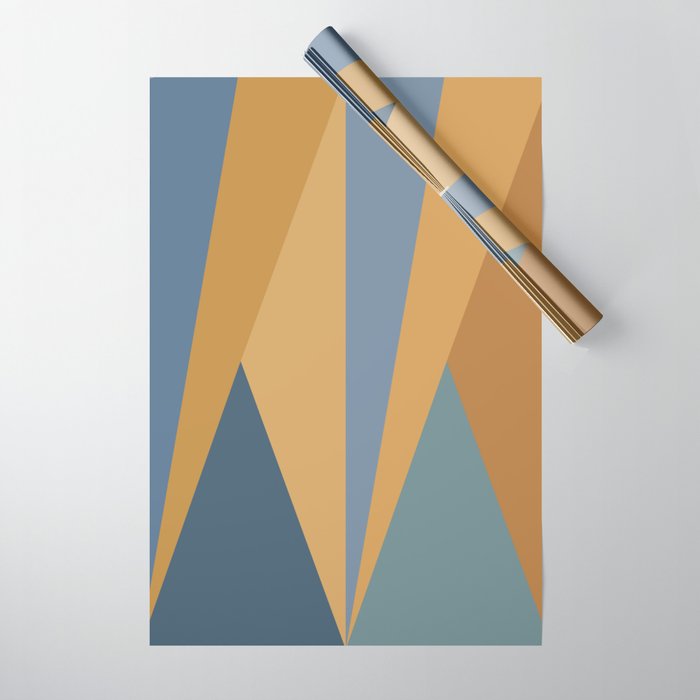 Geometric Triangles IX Blue and Orange Wrapping Paper Gallery Image 1