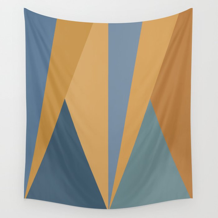 Geometric Triangles IX Blue and Orange Wall Tapestry Gallery Image 4