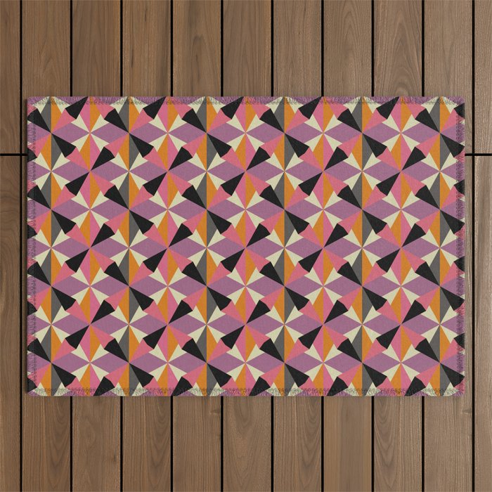 Geometric Color Utopia orange, lilac, gray, cream and black Outdoor Rug Gallery Image 1