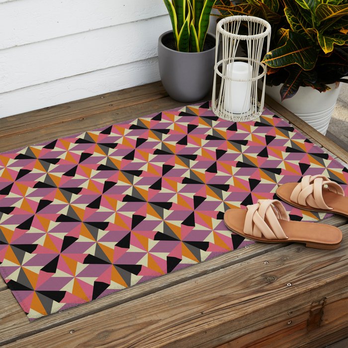 Geometric Color Utopia orange, lilac, gray, cream and black Outdoor Rug Gallery Image 2
